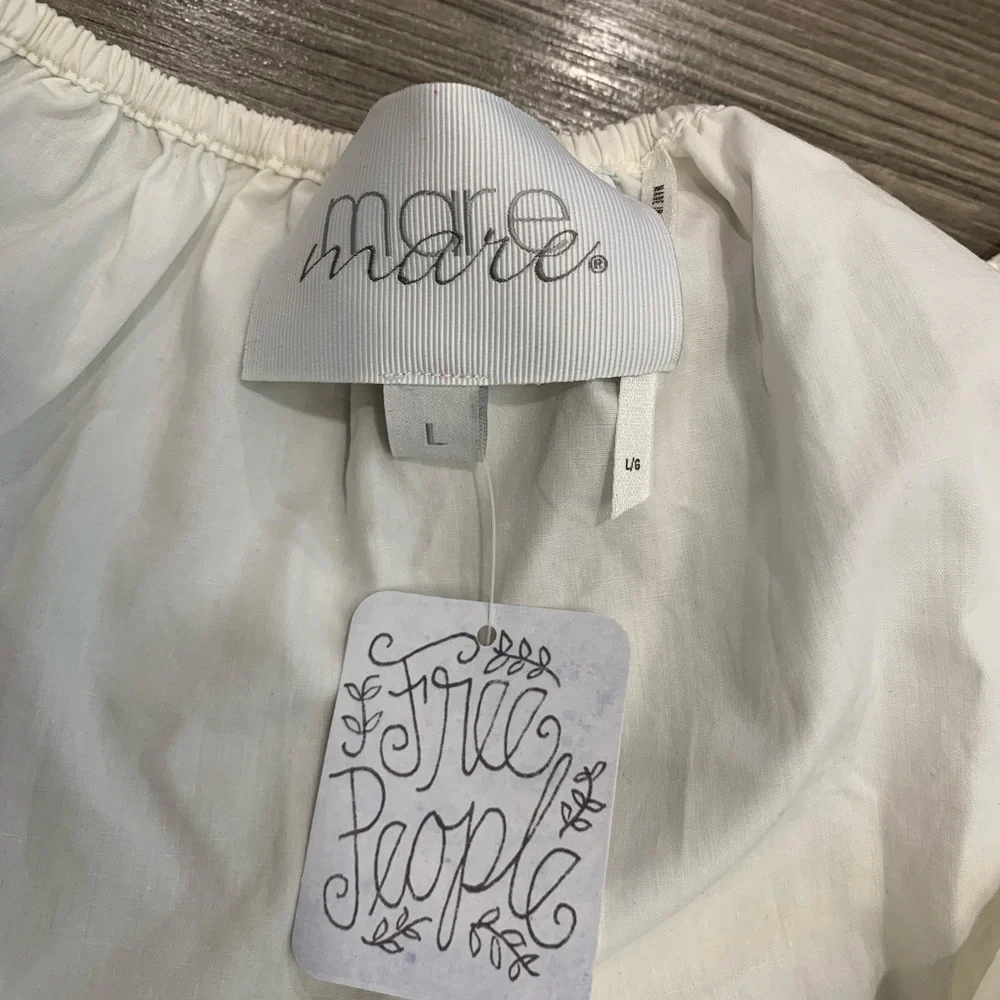 Free People x Mare Mare White Off Shoulder Puff Sleeve Crop Top Blouse L